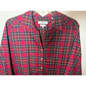 Foxcroft Appleseed's Women's Wrinkle Free 22W Shaped Red Plaid Button Up Shirt